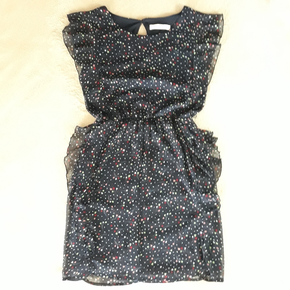 batik Brand Blue Floral Dress w/Ruffles